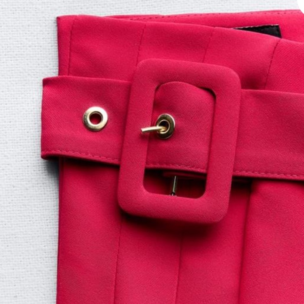 NEW ZARA PLEATED BUCKLED MINI SKIRT RASPBERRY 9878/092 NWT - Picture 8 of 16
